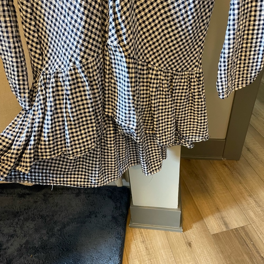 Navy gingham top with ruffle bottom